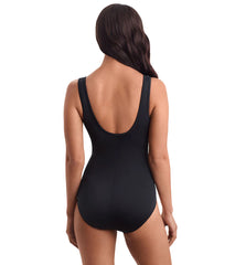 Shape Solver SPORT Women's Herringbone Scoopneck Zipper Tank One Piece Swimsuit