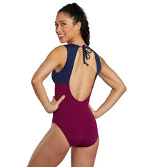 See Her Swim Women's The Backstroke Two Tone Tie Back One Piece Swimsuit