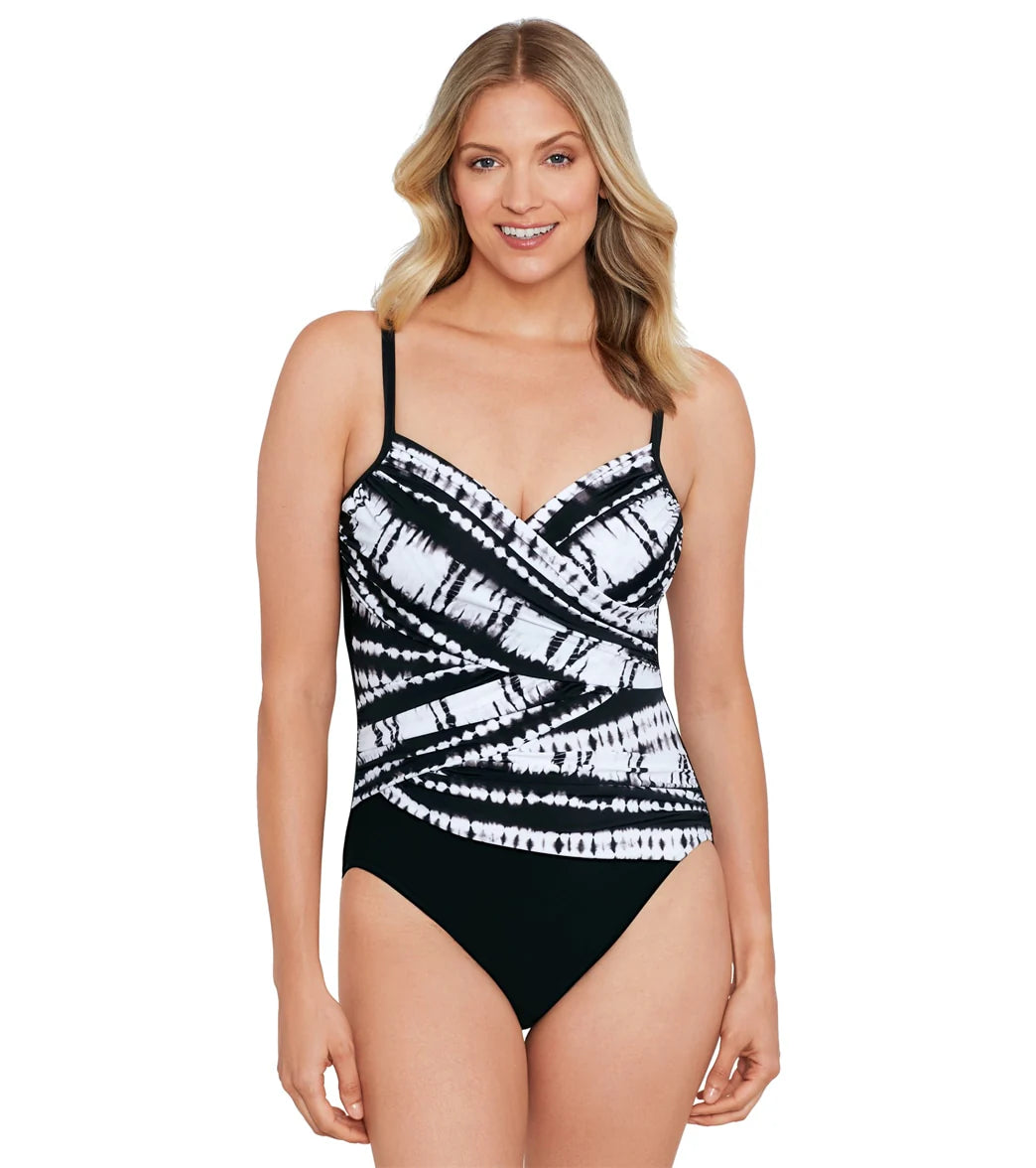 Shape Solver By Penbrooke Women's Stripe A Pose Criss Cross  One Piece Swimsuit