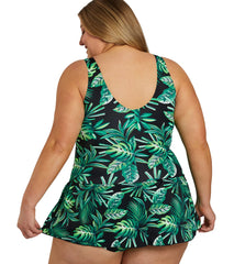 Sporti Plus Size Tropical Palm Leaf Swim Dress