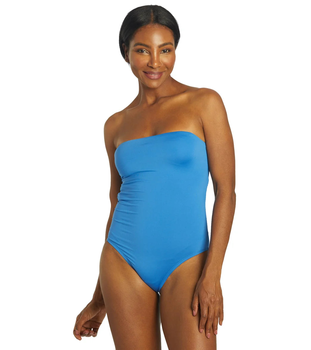 Nike Women's Solid Lace-Up Back Bandeau One Piece Swimsuit