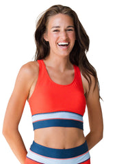 Nani Women's Flat Rib Color Block Cut Back Crop Bikini Top