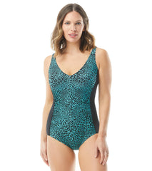 Gabar Women's Chlorine Resistant Aqua Animal V Neck Girl Leg  One Piece Swimsuit