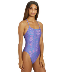 Nike Women's HydraStrong Multi Print Lace Up Tie Back One Piece Swimsuit