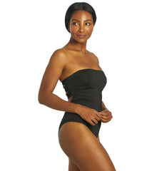 Nike Women's Solid Lace-Up Back Bandeau One Piece Swimsuit
