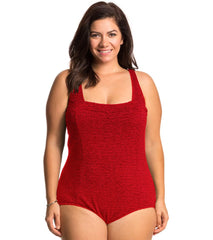 Penbrooke Krinkle Plus Size Chlorine Resistant Square Neck One Piece Swimsuit