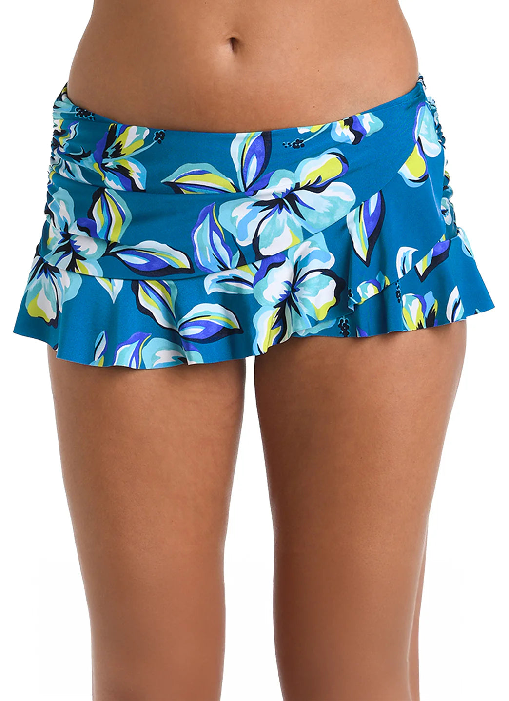 La Blanca Island Goddess Shirred Band Slit Swim Skirted Hipster Bikini Bottom