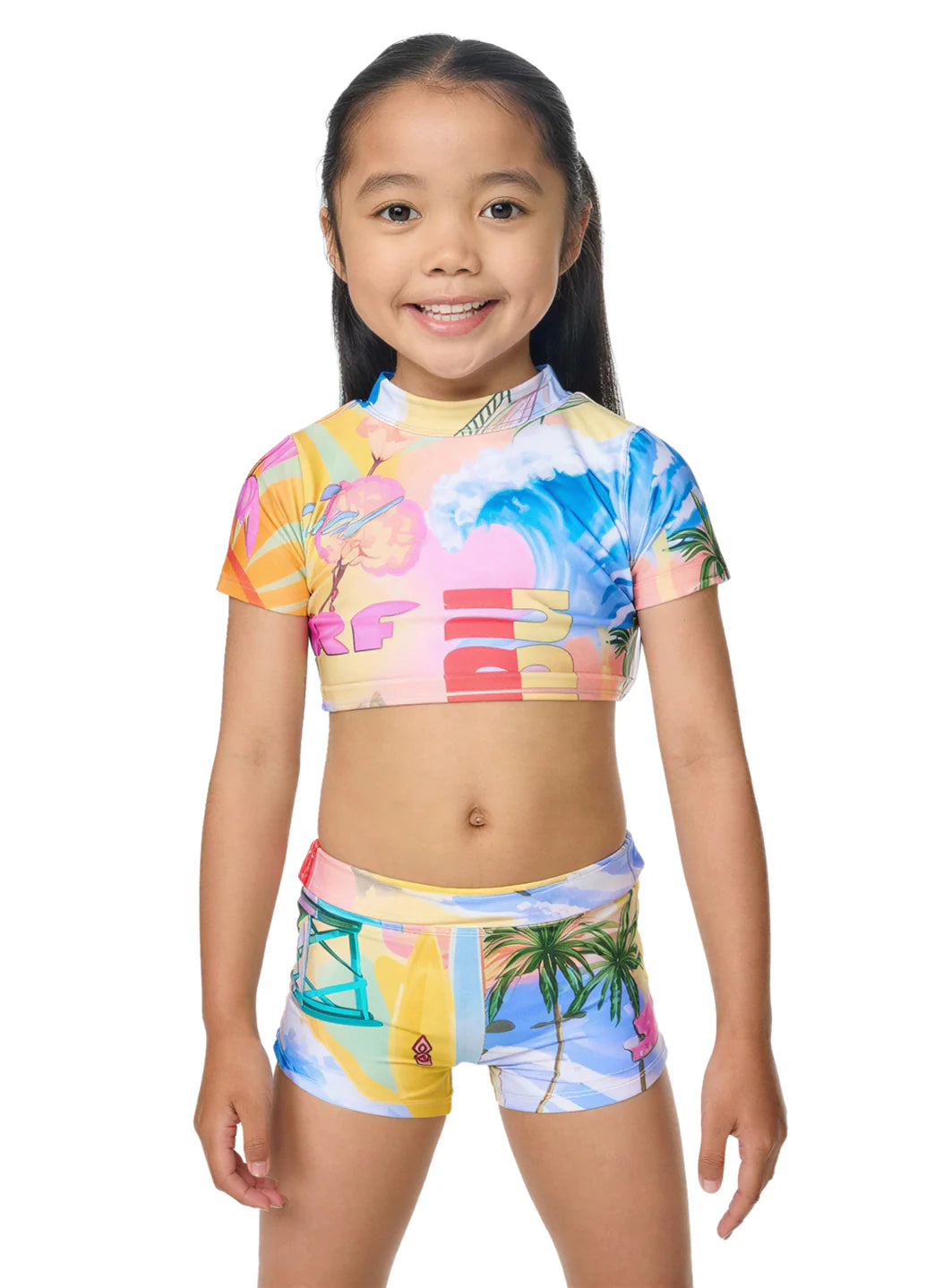 Rip Curl Girls' Malibu Short Sleeve Two Piece Short Bikini Set (Toddler, Little Kid)