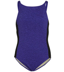 Penbrooke Krinkle Chlorine Resistant Colorblock High Neck One Piece Swimsuit