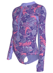 Nike Girls' Outline Floral Long Sleeve One Piece Swimsuit (Big Kid)