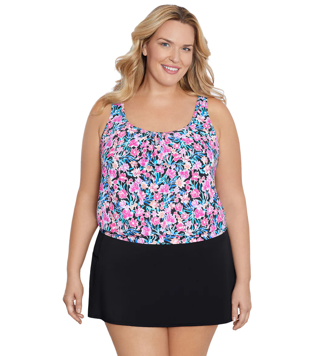 Shape Solver By Penbrooke Women's Plus Florentine Blouson Tankini Top