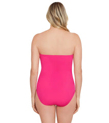 Shape Solver By Penbrooke Women's Border Floral Shirred Bandeau  One Piece Swimsuit