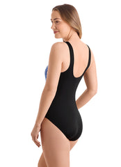Shape Solver SPORT Shape Solver Sport Women's Modern Mosaic Binded Highneck One Piece Swimsuit