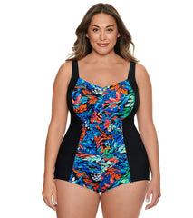 Penbrooke Women's Plus Size Fantasy Fern Insert Girl Leg One Piece Swimsuit