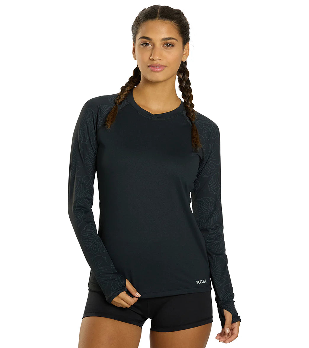 Xcel Women's Ventx Hawaiian Inspired Leaf Print Long Sleeve UV Rashguard