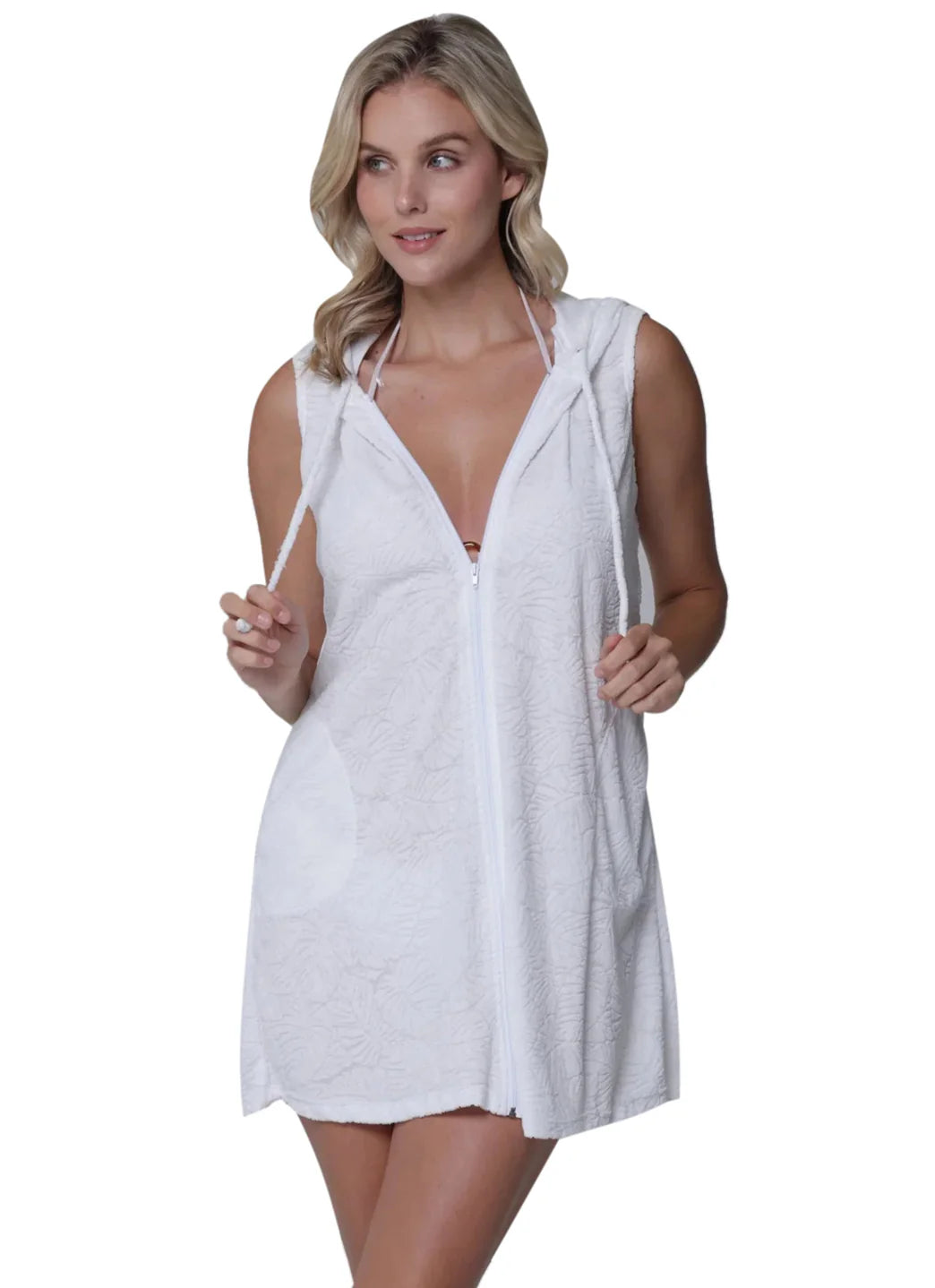 J.Valdi Women's Plus Size Santorini Sleeveless Full Zip Hoodie Cover Up