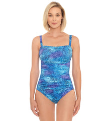 Penbrooke Women's Chlorine Resistant Whirlwind Front Shirred One Piece Swimsuit