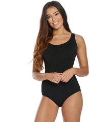 Penbrooke Krinkle Chlorine Resistant Cross Back Long Torso One Piece Swimsuit