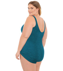Penbrooke Krinkle Plus Size Chlorine Resistant Girl Leg One Piece Swimsuit