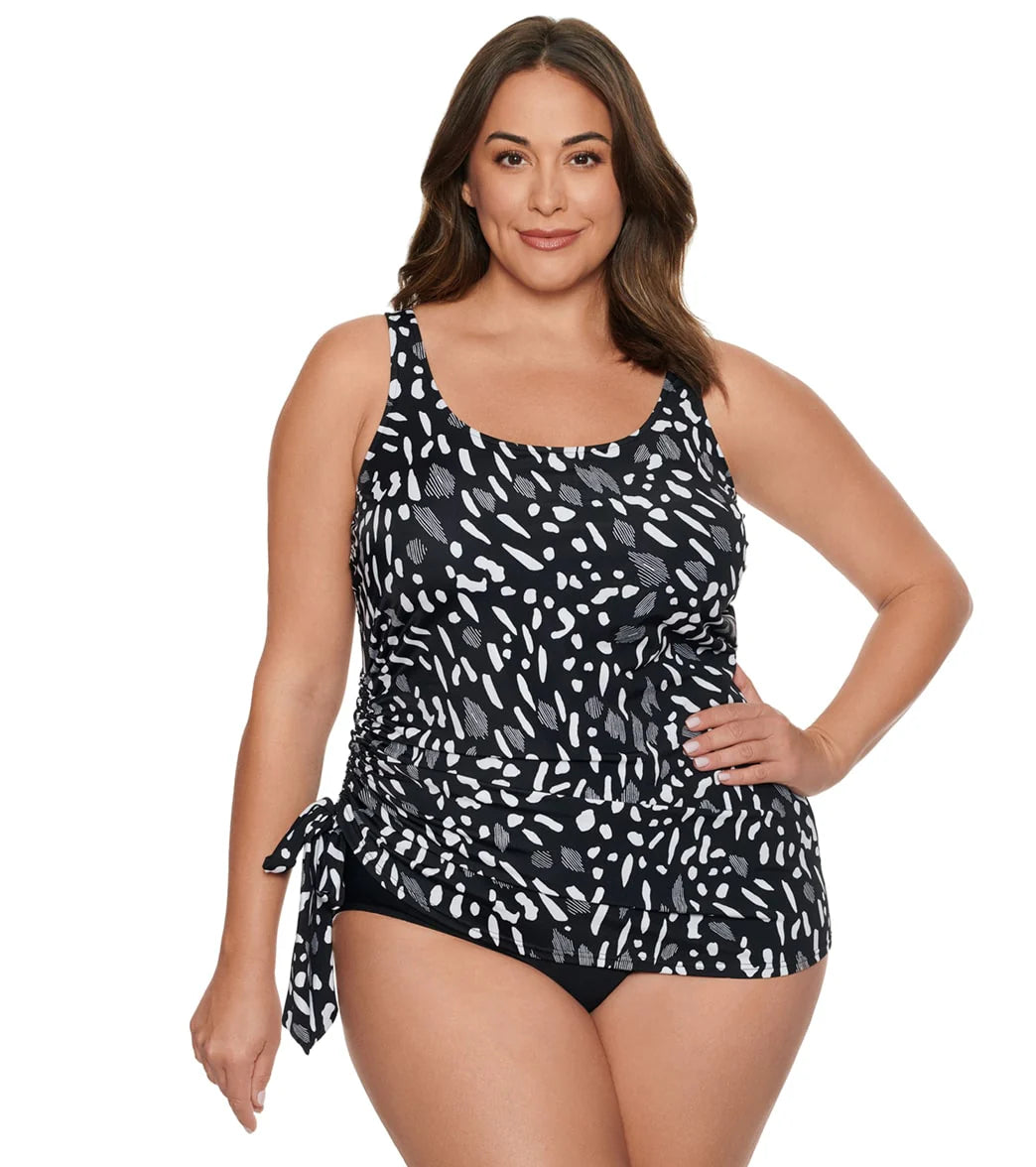 Penbrooke Women's Plus Size Jungle Dot Bow Side Faukini One Piece Swimsuit