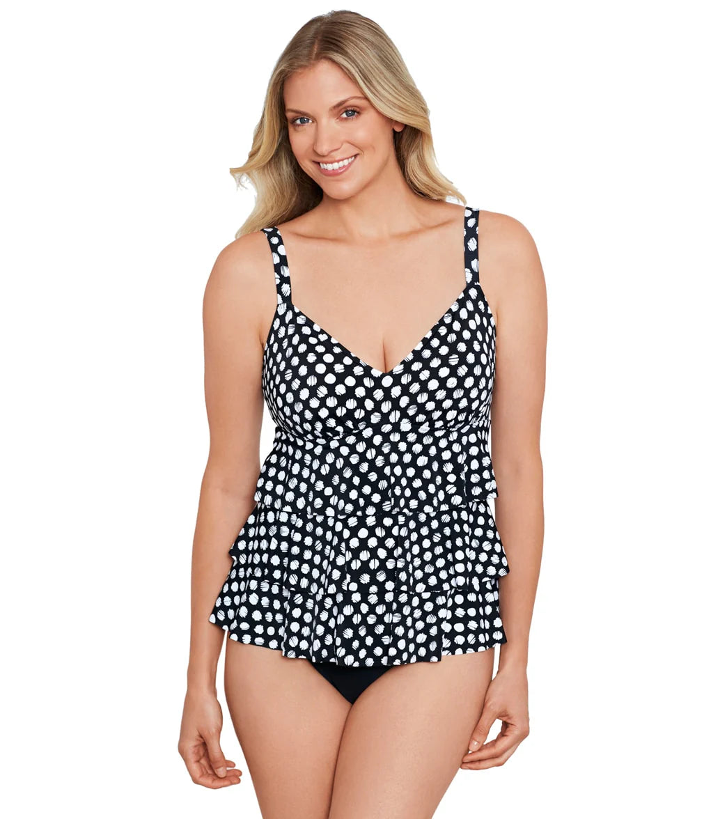 Shape Solver By Penbrooke Women's Spots Triple Tier Fauxkini One Piece Swimsuit