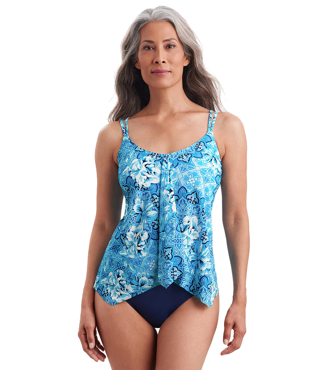 Shape Solver By Penbrooke Women's Barcelona Blues Handkerchief Hem Tankini Top