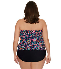 Penbrooke Women's Plus Size Sweetest Escape Bandeau Split Ruffle Blouson Tankini Top