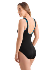 Shape Solver SPORT Shape Solver Sport Women's Wild Waves Shirred Zipper Tank One Piece Swimsuit
