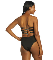 Nike Women's Solid Lace-Up Back Bandeau One Piece Swimsuit