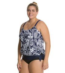 Beach House Women's Plus Size Bay Dreaming  Sarah Side Tie Blouson Tankini Top