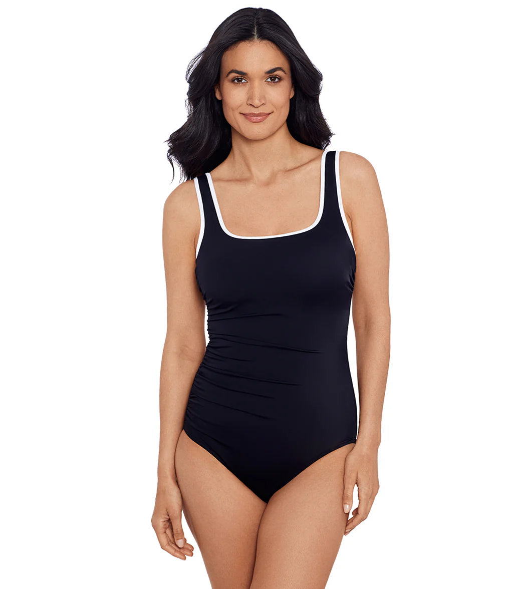 Shape Solver SPORT Women's Colorblock Sport Side Shirred Tank One Piece Swimsuit
