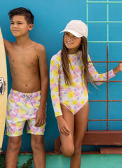 Snapper Rock Girls' Aloha Vacay Sustainable Long Sleeve One Piece Surf Suit (Big Kid)