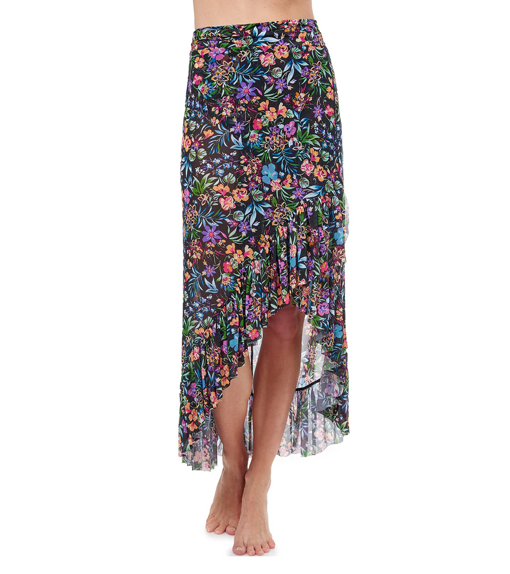 Profile by Gottex Women's Flora Floral High Low Ruffle Cover Up Skirt