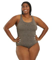 Penbrooke Krinkle Women's Plus Size Chlorine Resistant Cross Back Long Torso One Piece Swimsuit