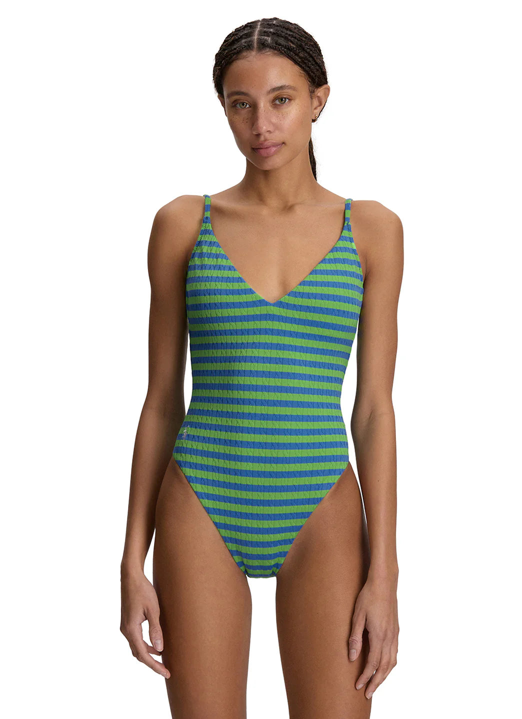 Polo Ralph Lauren Women's Cable Stripe V Neck One Piece Swimsuit