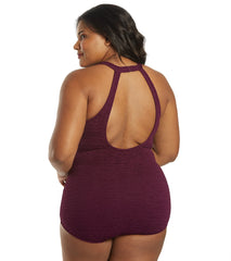 Penbrooke Krinkle Plus Size Chlorine Resistant High Neck One Piece Swimsuit