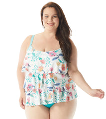 Beach House Women's Plus Size Floral Fantasy Jane Ruffle Tankini  Top