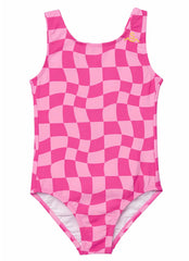 Seaesta Surf Girls' Wavy Checks One Piece Swimsuit (Toddler, Little Kid, Big Kid)