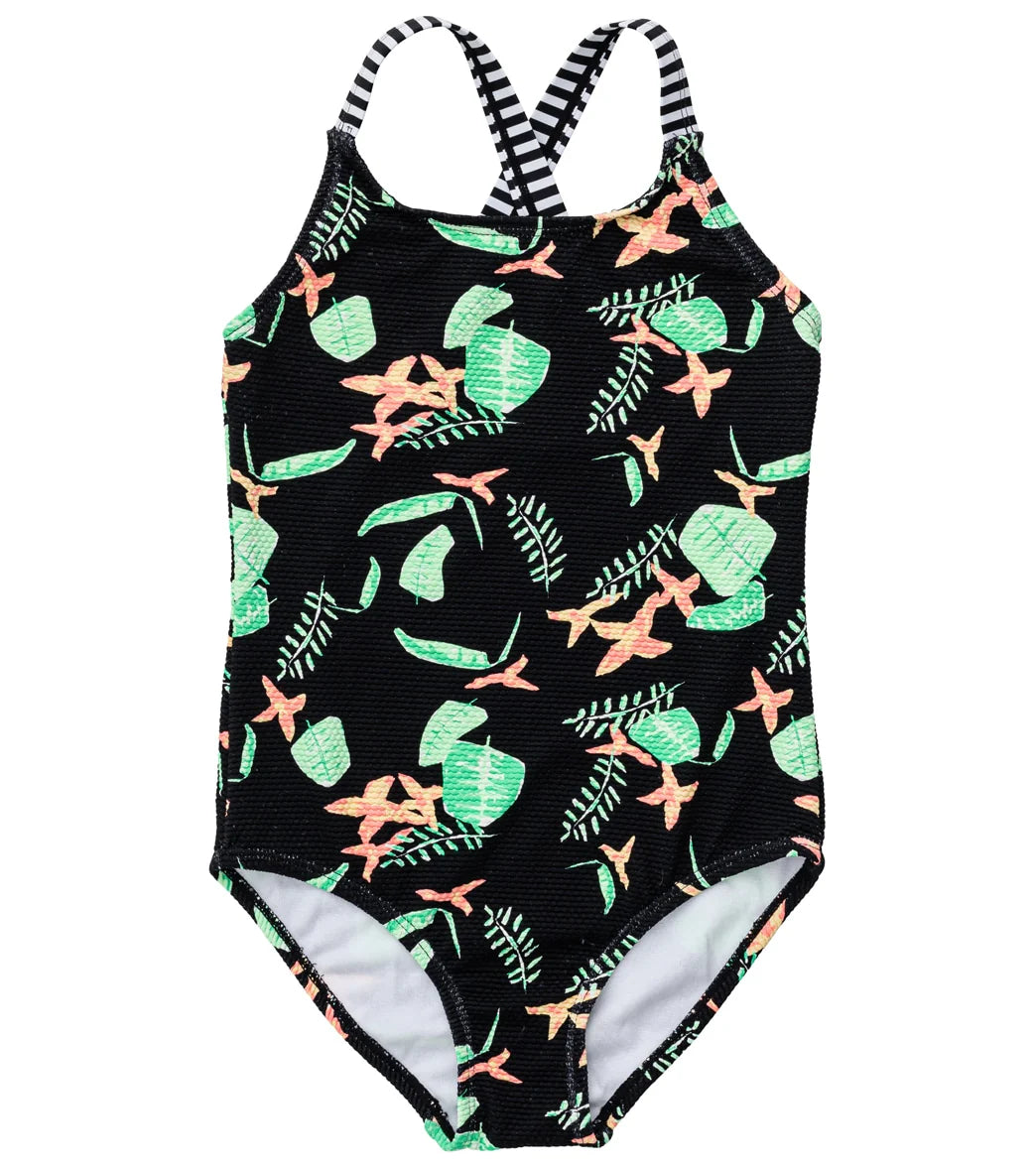 Snapper Rock Girls' Neon Rainforest Sustainable X Back Swimsuit (Little Kid, Big Kid)