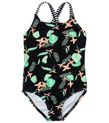 Snapper Rock Girls' Neon Rainforest Sustainable X Back Swimsuit (Little Kid, Big Kid)