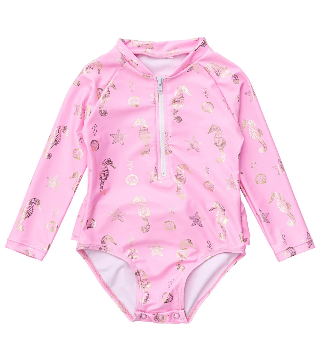 Snapper Rock Girls' Seahorse Sparkle LS Surf Suit (Baby, Toddler, Little Kid)