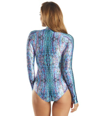 SlipIns Women's Amazing Abalone Long Sleeve Zippered One Piece Swimsuit