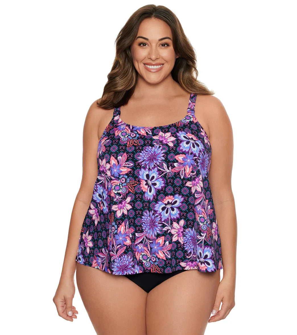 Penbrooke Women's  Plus Size Hideaway A Line Tankini Top