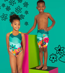 Sporti x She Is This Limited Edition Mountain Flower Wide Strap Cross Back One Piece Swimsuit Youth (22-28)