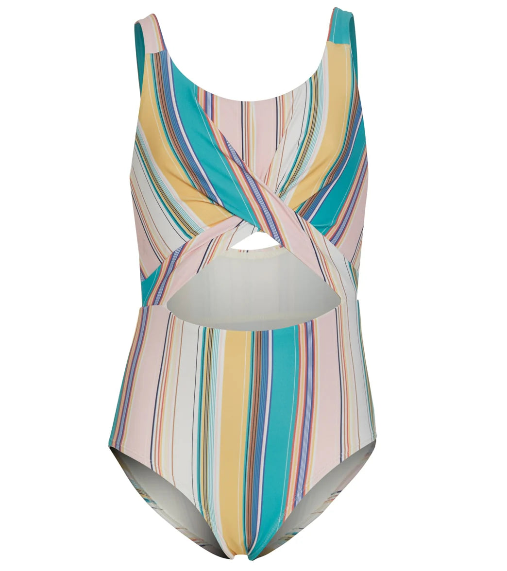 O'Neill Girls' Baja Stripe Twist Front One Piece Swimsuit (Little Kid, Big Kid)