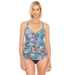 Penbrooke Women's Floral Bliss 3 Tier Faukini One Piece Swimsuit