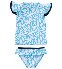 Snapper Rock Girls' Aqua Bloom Sustainable SS Ruffle Set (Baby, Toddler, Little Kid)