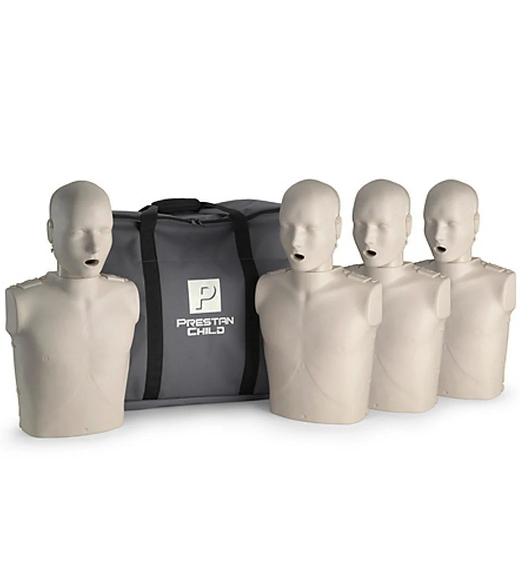 Prestan Professional Adult CPR-AED Training Manikins 4 Pack w/50 Adult Face-Shield Lung Bags, Instructions & Case
