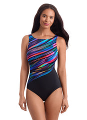 Shape Solver SPORT Women's Wave Power Highneck Tank One Piece Swimsuit