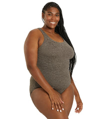Penbrooke Krinkle Women's Plus Size Chlorine Resistant Cross Back Long Torso One Piece Swimsuit